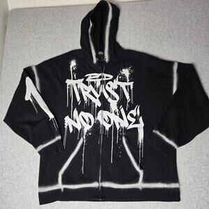 Social Collision "Trust No One" Graffiti Full Zip Graphic Y2K Hoodie - Size 2X